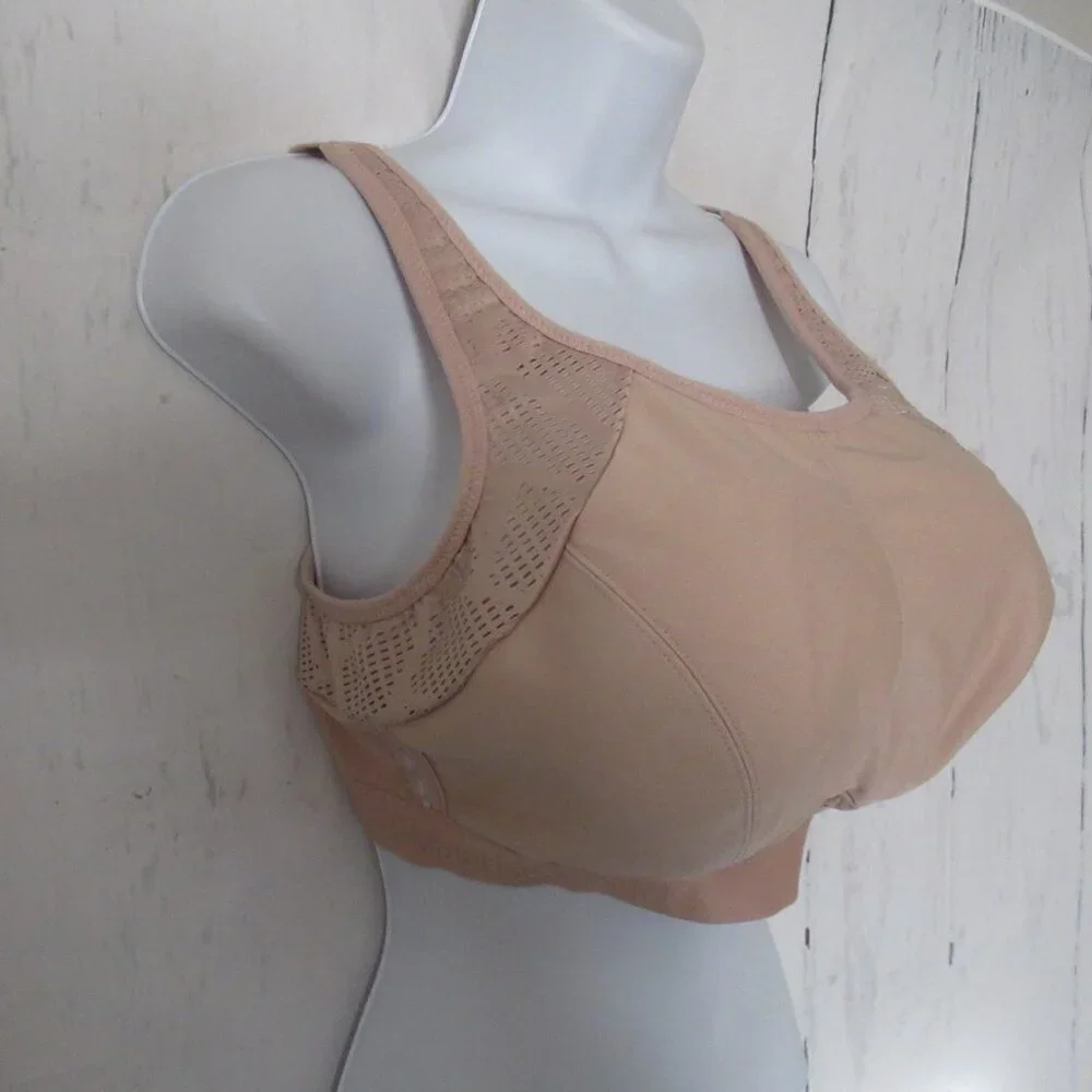 Glamorise Sport Bra 38DD Beige Tan Full Figure Mesh Sports Running Wireless 1068